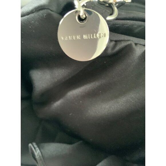 Karen Millen purse satin look fabrics with dust bag black ruffles evening purse - Picture 4 of 9